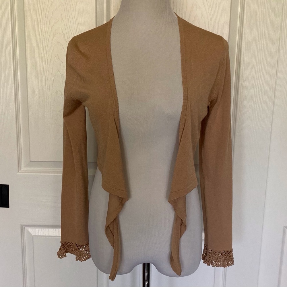 Imagination Tan Sweater S Crochet Cuffs